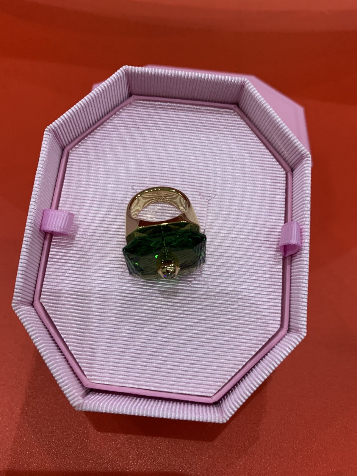 SWAROVSKI Numina Ring, Square cut, Green, Gold Tone Plated size 52 new+ bag💕❤️