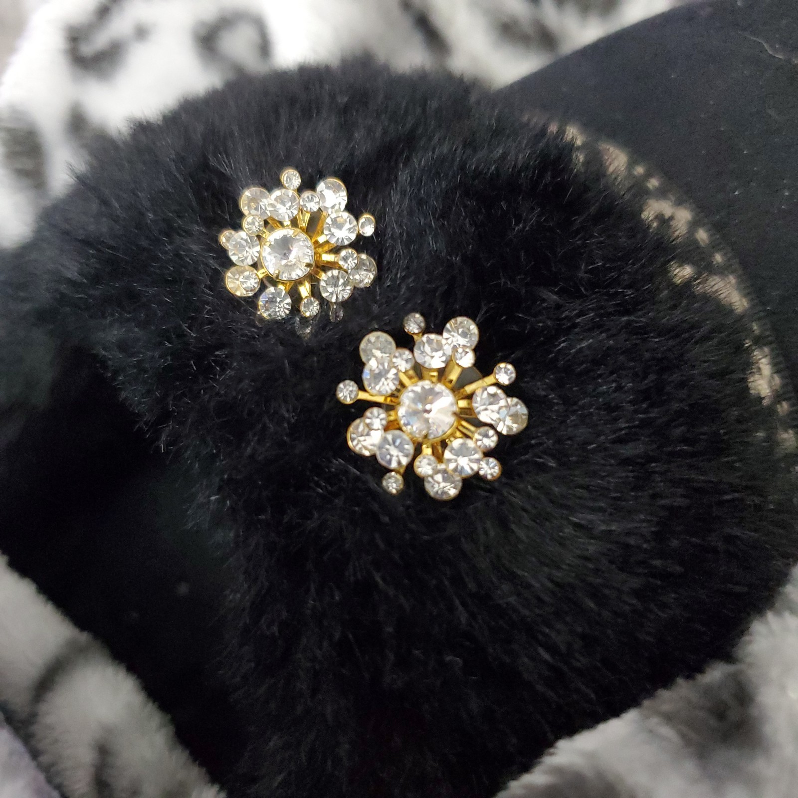 Gold-Tone Clear Crystal Flower Cluster Stud Earrings Butterfly Back