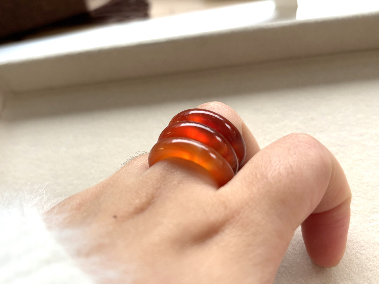 3Pcs Natural Translucent Red Agate Band Ring, Width 6mm, Size 8 Cat Paw