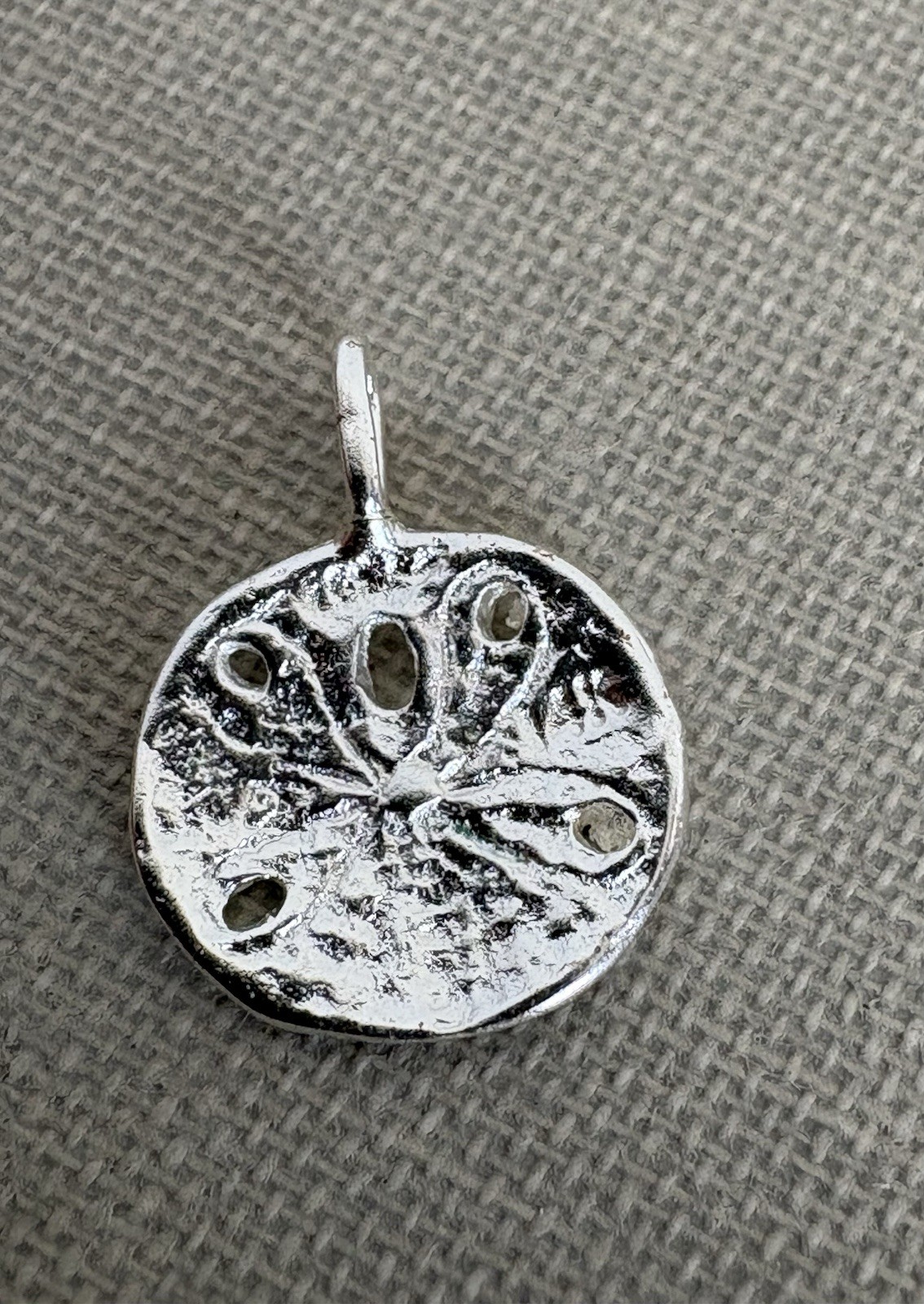 Vintage 14K White Gold Sand Dollar Charm Textured Ocean Beach Pendant
