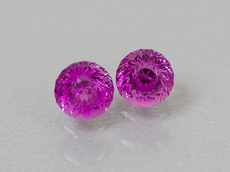 Lab Created Pink Spinel Earrings. 8mm Portuguese Cut Stones. 5.65 cts. Amazing