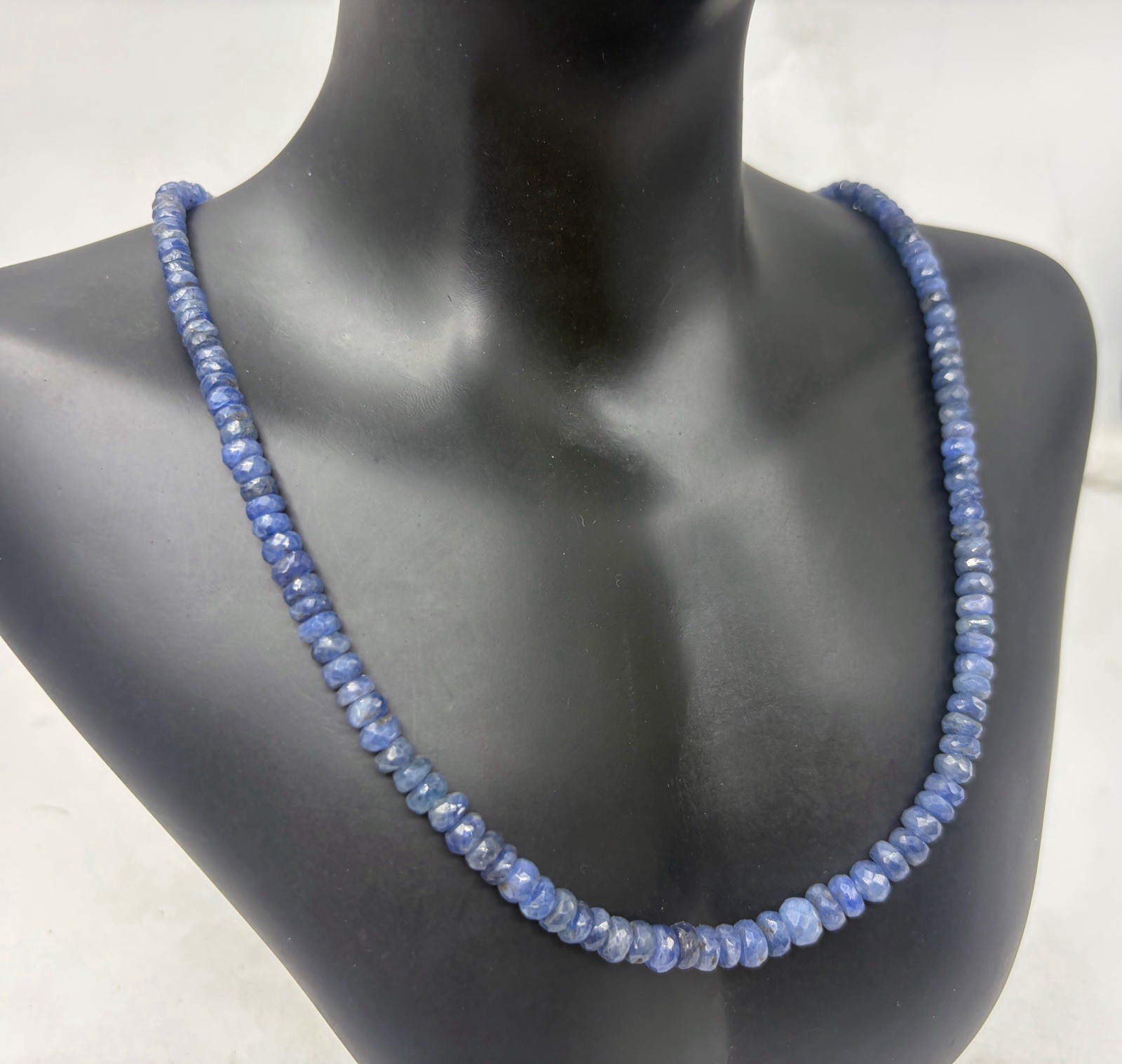 Burmese Blue Sapphire Necklace 20” 4–5mm Faceted Sterling Silver Clasp