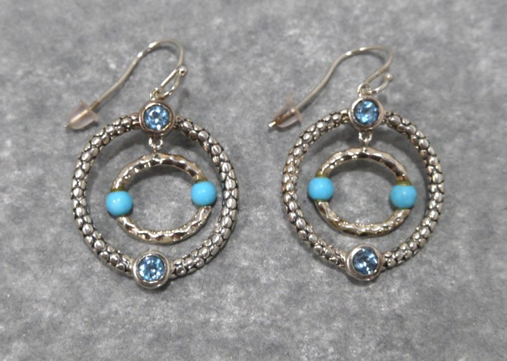 MICHAEL DAWKINS 925 silver earrings with turquois & blue topaz 11.82g NEVER WORN