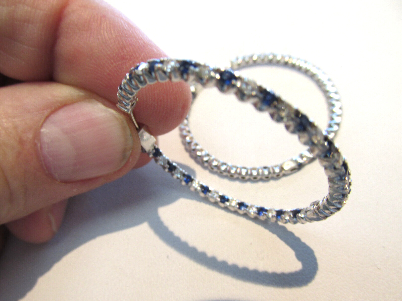Stunning 2.76 ctw VS1-G Diamond/Blue Sapphire Hoop Earrings 1.5in. MAKE OFFER