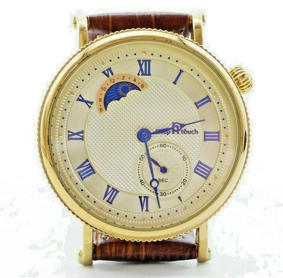 Gentleman’s Friend Yellow Gold Watch Brown Leather Strap Classic Luxury Style