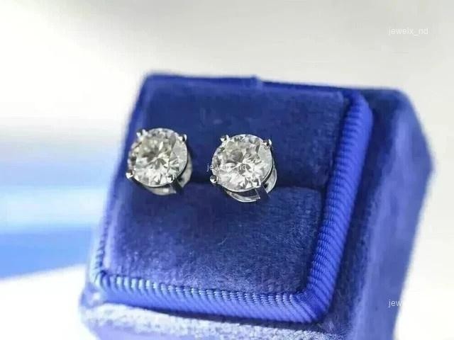 Brilliant Cut Natural Diamond 14K White Gold Prong Wedding Stud Post Earrings