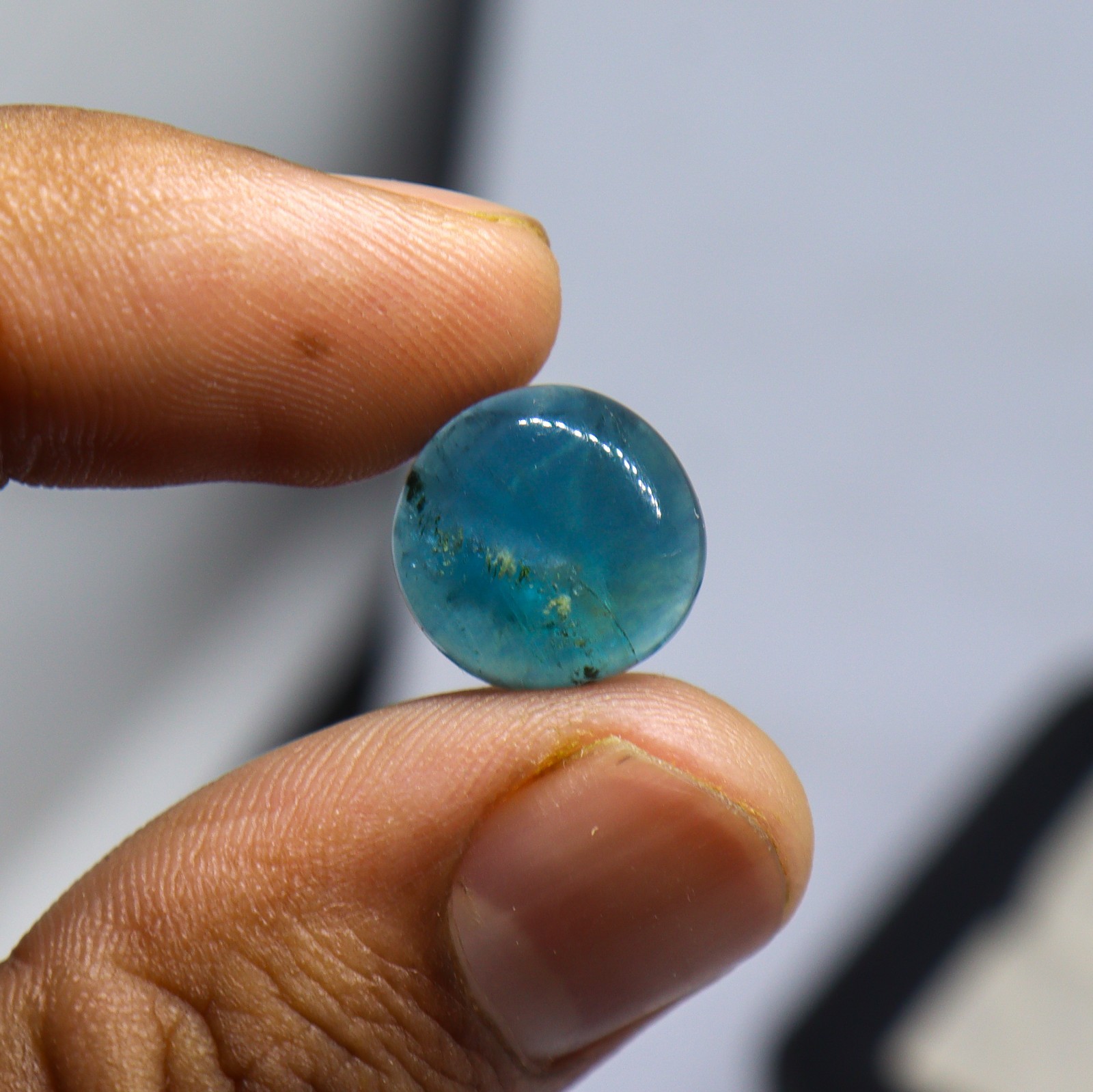 Exotic Blue Green Fluorite 13mm Round Cabochon Natural Designer Gem 10.40 Ct