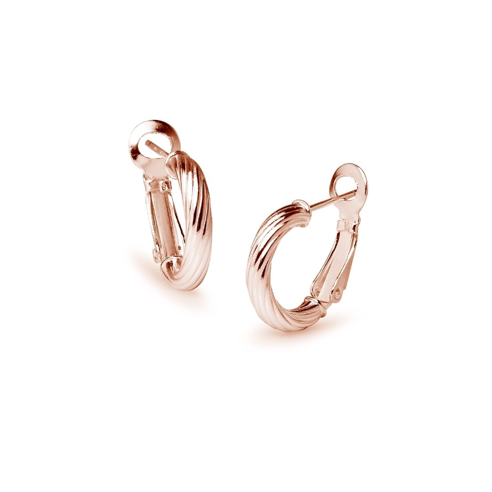 Twist Design Clutchless 3x15mm Hoop Earrings in Rose Gold Plated 925 Silver
