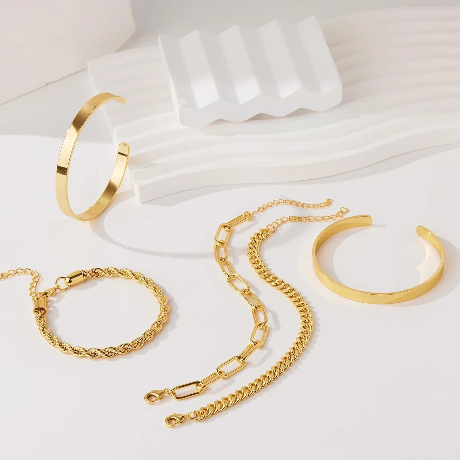Gold Bracelets Set for Women Non Tarnish, Waterproof 14K Gold Plated