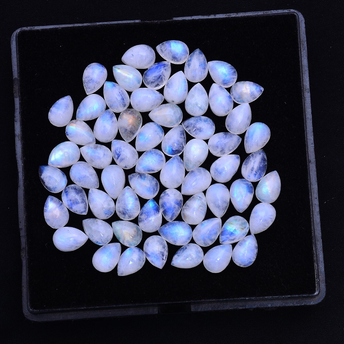 14 Pcs Natural Moonstone Blue Shine 10mmx7mm Pear Cabochon Untreated Gemstones