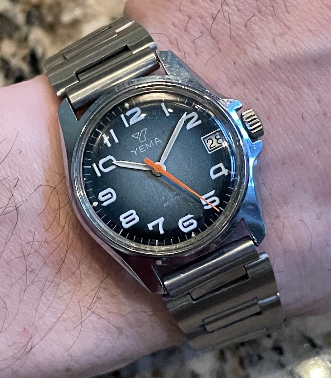 Yema Rare Dial Manual Winding Vintage Stainless Sport Junior Watch Sunburst Blue