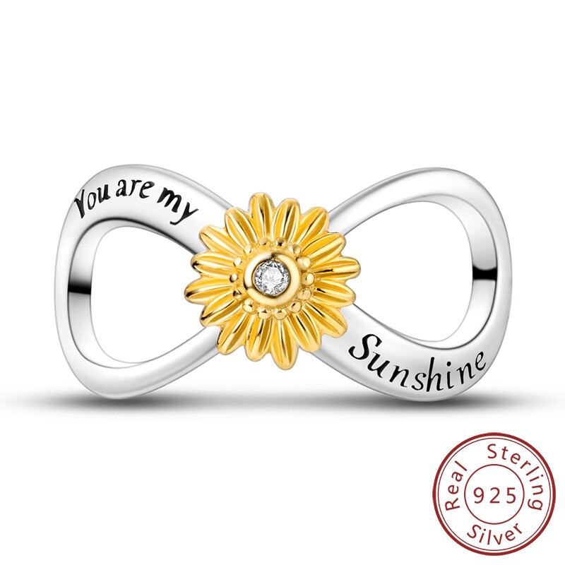 MULA 925 Sterling Silver Charm AAA CZ Endless Yellow Sunflower Bead fit Bracelet