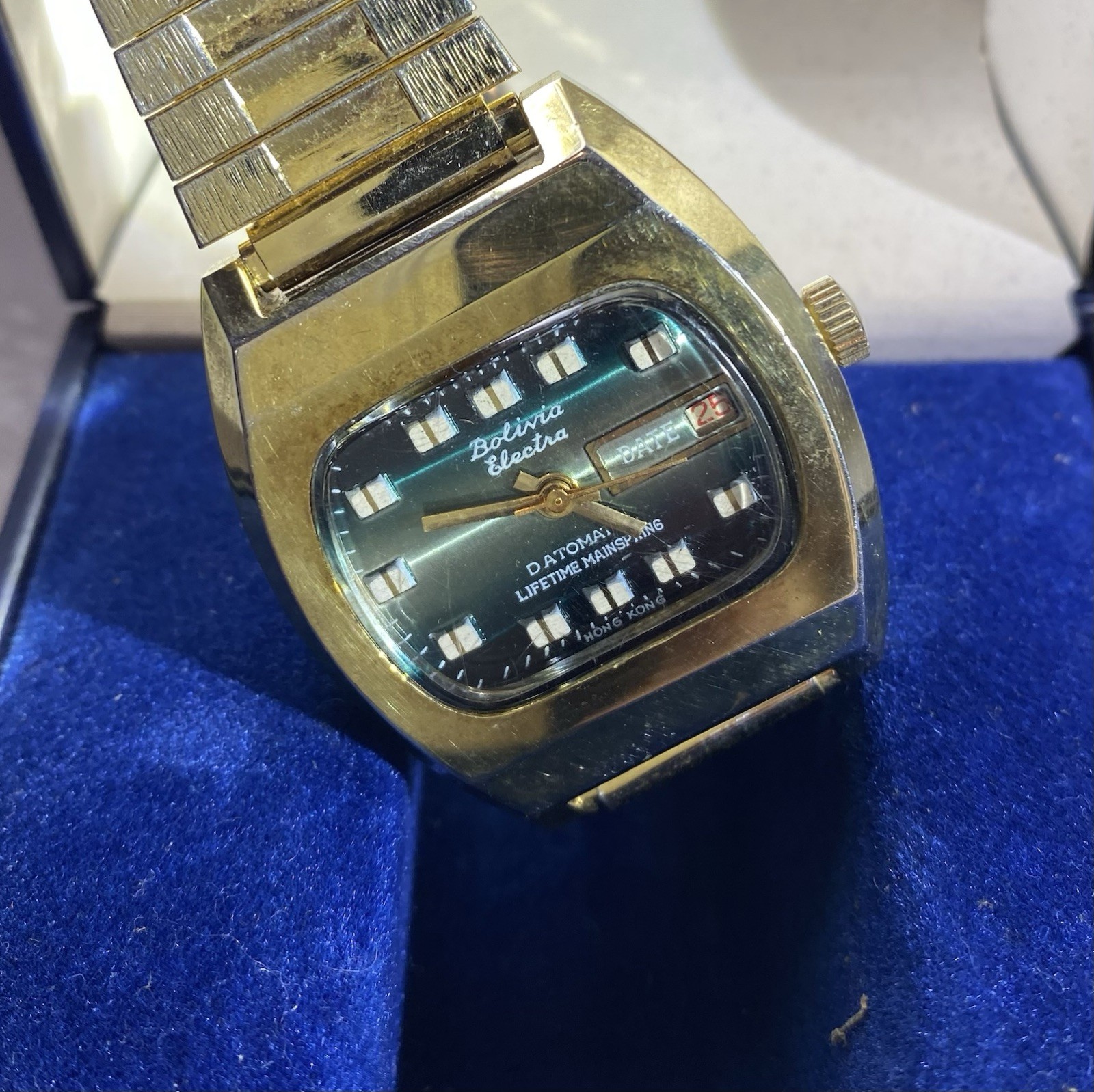Vintage 1970s Bolivia Electra Watch TV Style DATOMATIC Mechanucal Movement WORKS