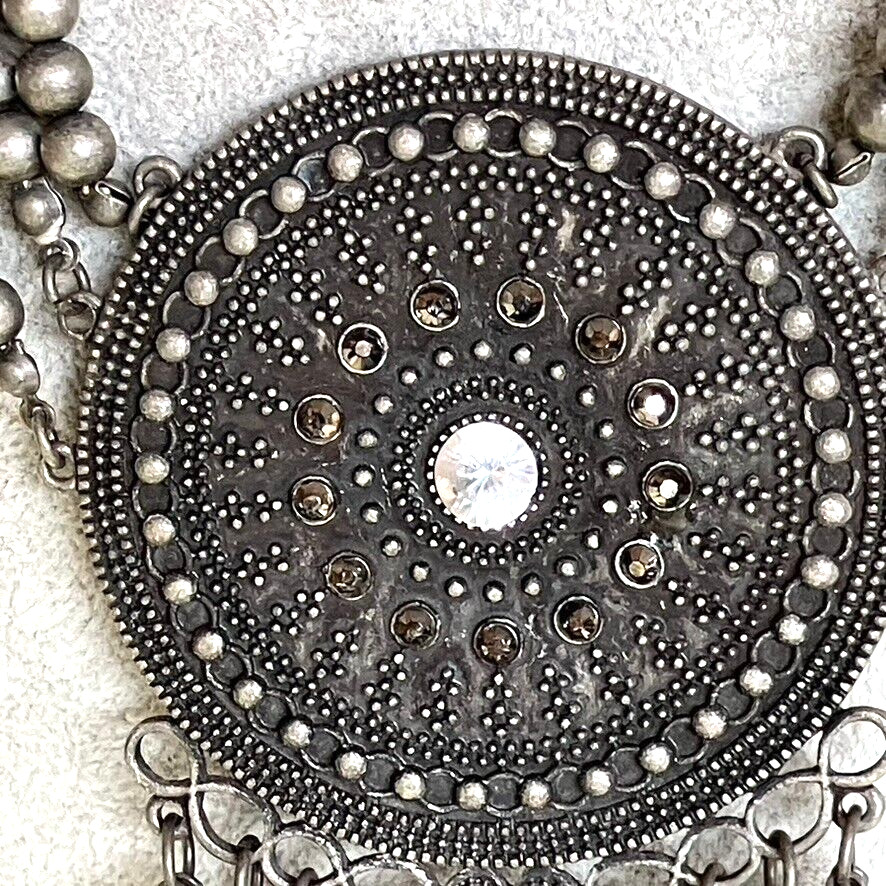Afghan vintage necklace oxidised black metal heavy Bohemian style 82cm unusual