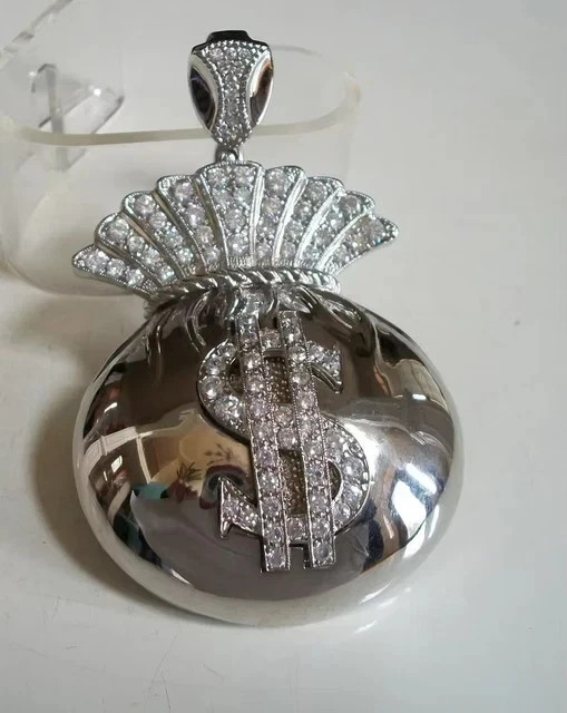 2Ct Round Cut Real Moissanite Customize Money Bag Pendant 14K White Gold Plated