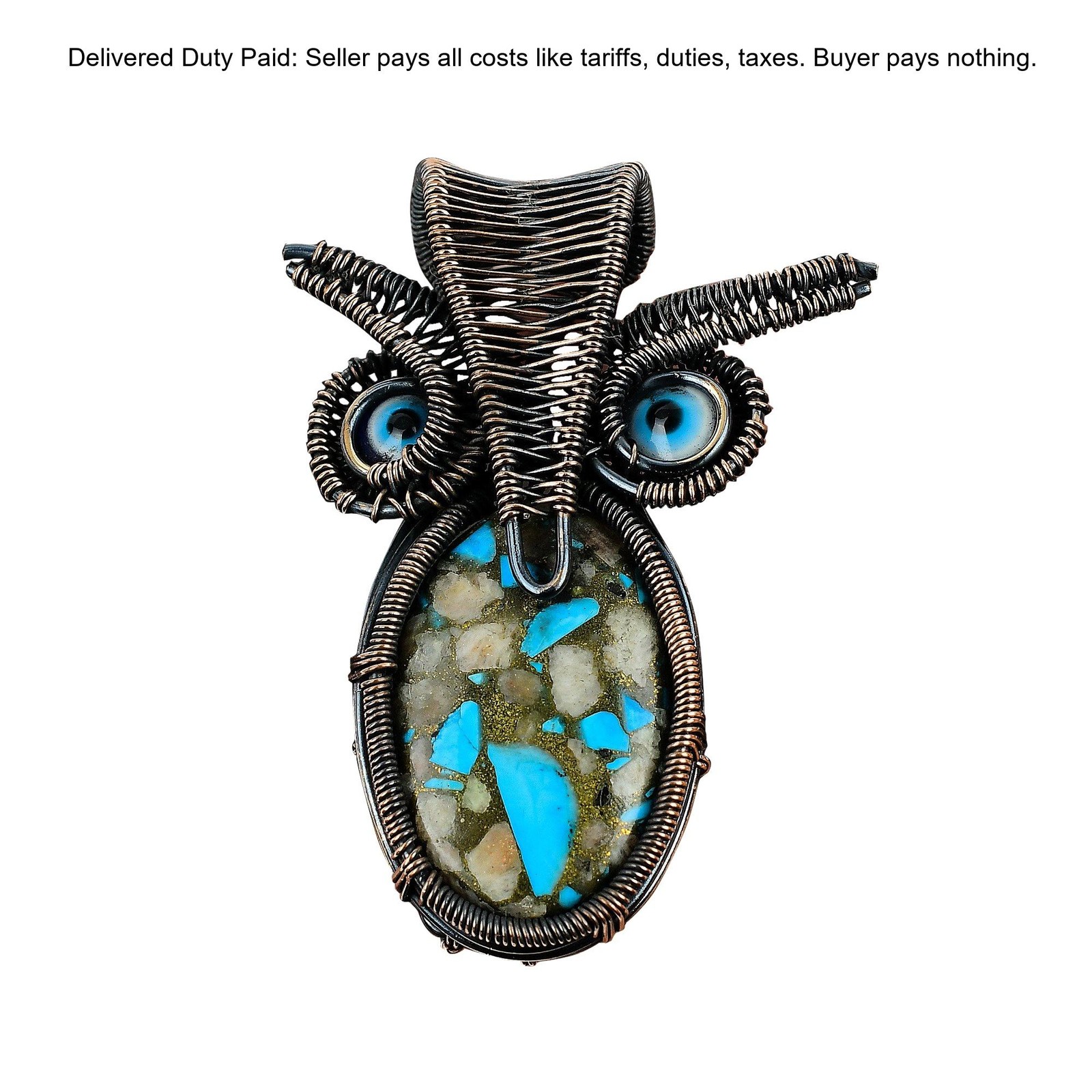 Copper Pink Opal Copper Turquoise Gemstone Blue Color Evil Eye Birthday Pendant