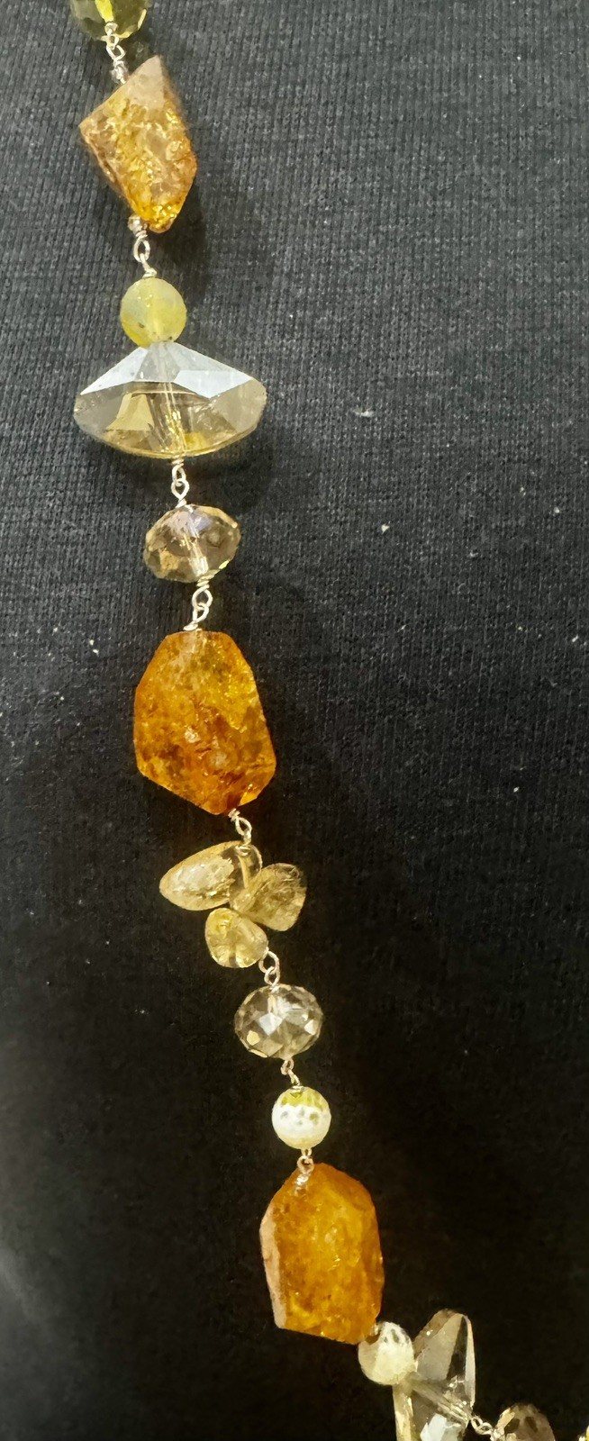 Chunky Citrine & Quartz Bead Necklace 30″ Sterling Sterling Silver 952 114g
