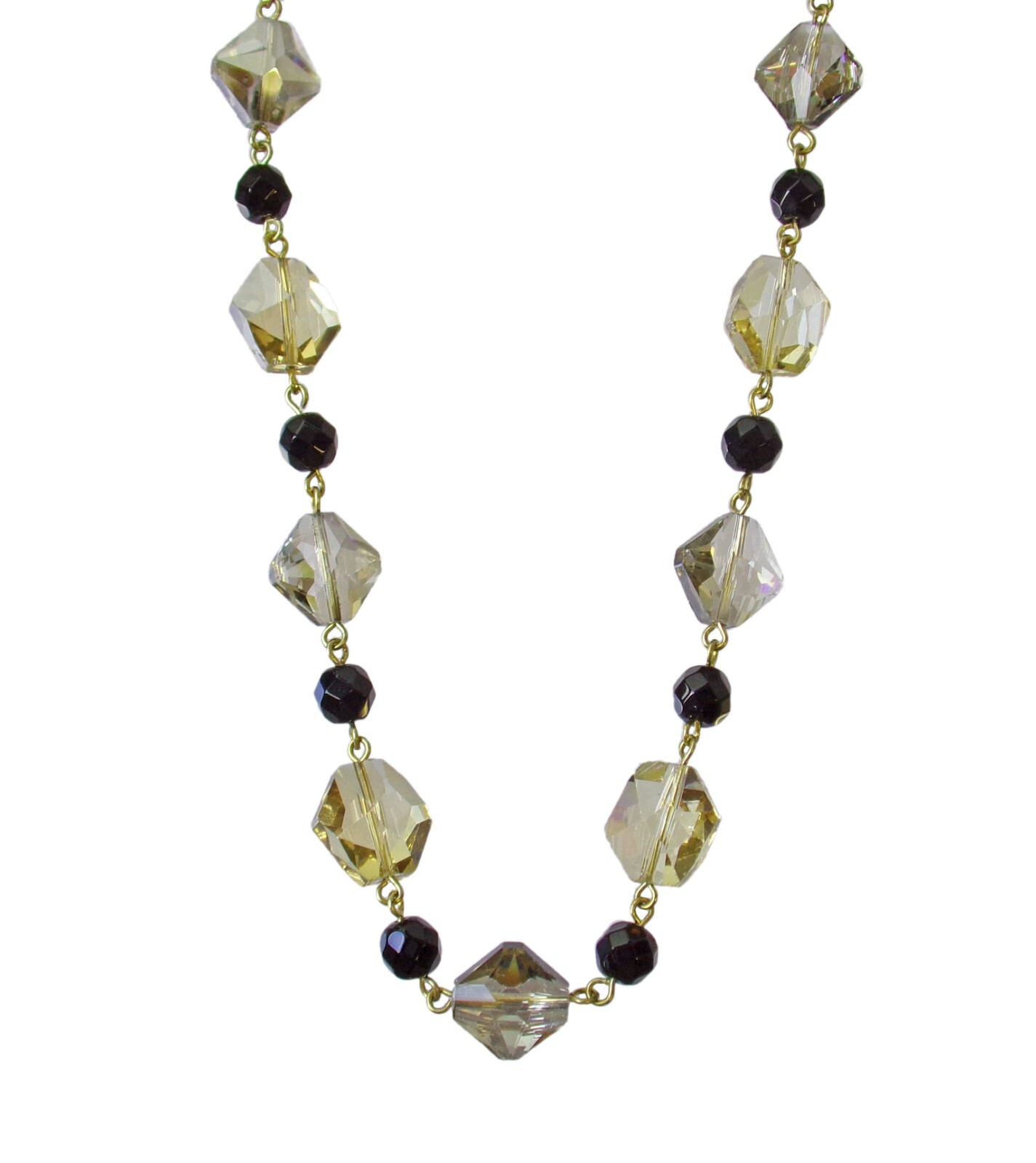 Multi color glass bead link necklace in beige, gray and black glass colors New