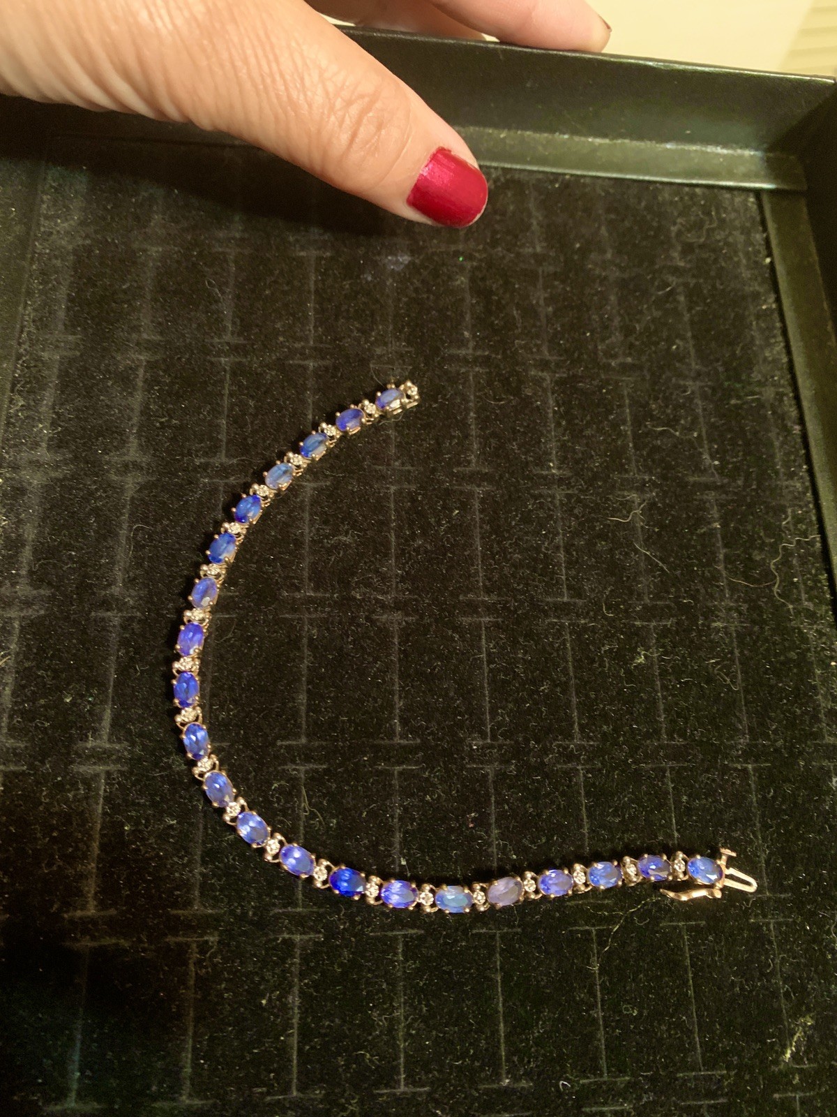 Vintage 10k gold Lab-grown Sapphire & Diamonds 7″ Tennis Bracelet 9g