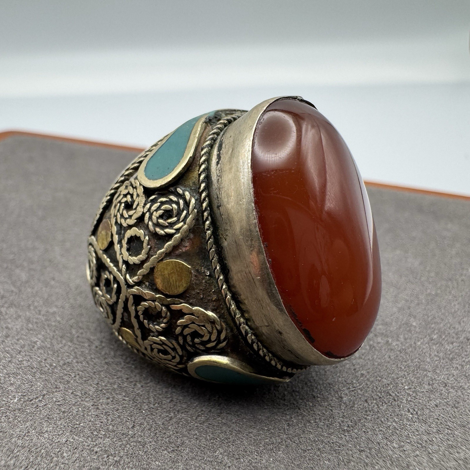 Vintage Tibetan Nepalese Ethnic Tribal Filigree Statement Ring Size 7