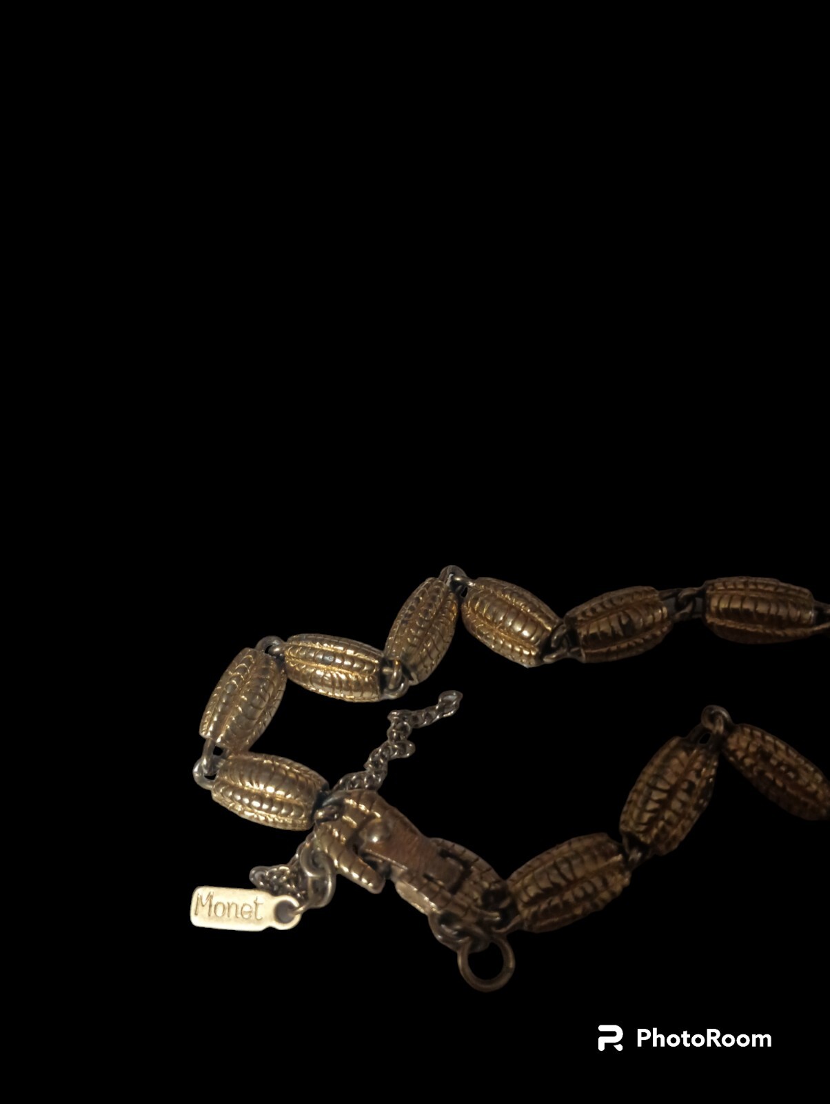 Signed Monet Gold Tone Bracelet With Safety Chain Textured Exquisite Piece