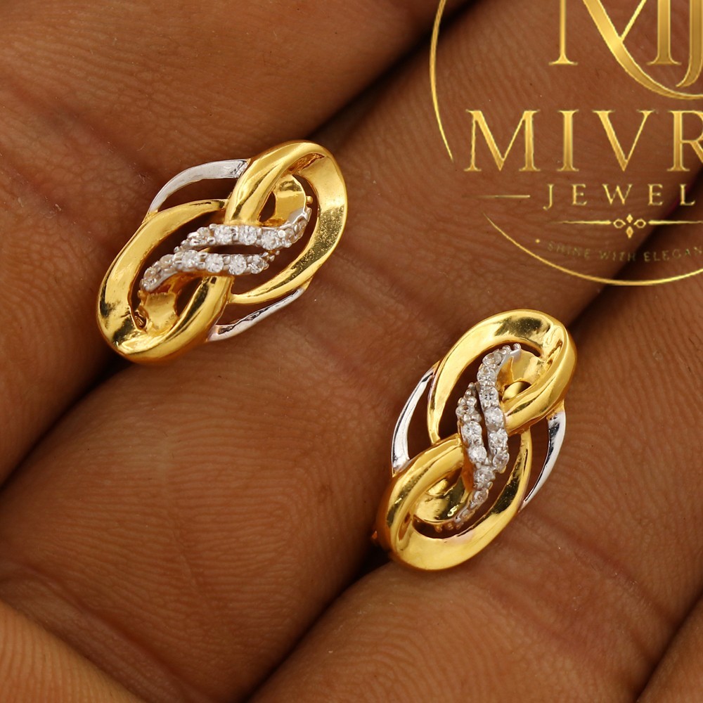 22K Stamp Gold Dangling Earrings 1.6cm Elegant Statement Drops Jewelry 3.68g
