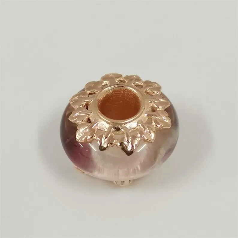 Authentic Pandora murano glass & leaves Rose gold glass Charm