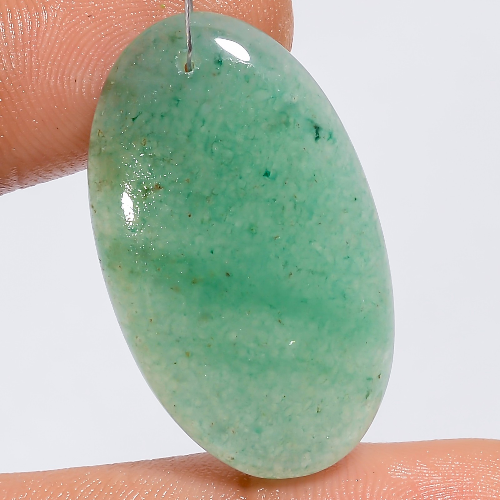 Natural Green Aventurine Oval Cabochon Drilled Gemstone 30 Ct 31X18X4 mm A-35084