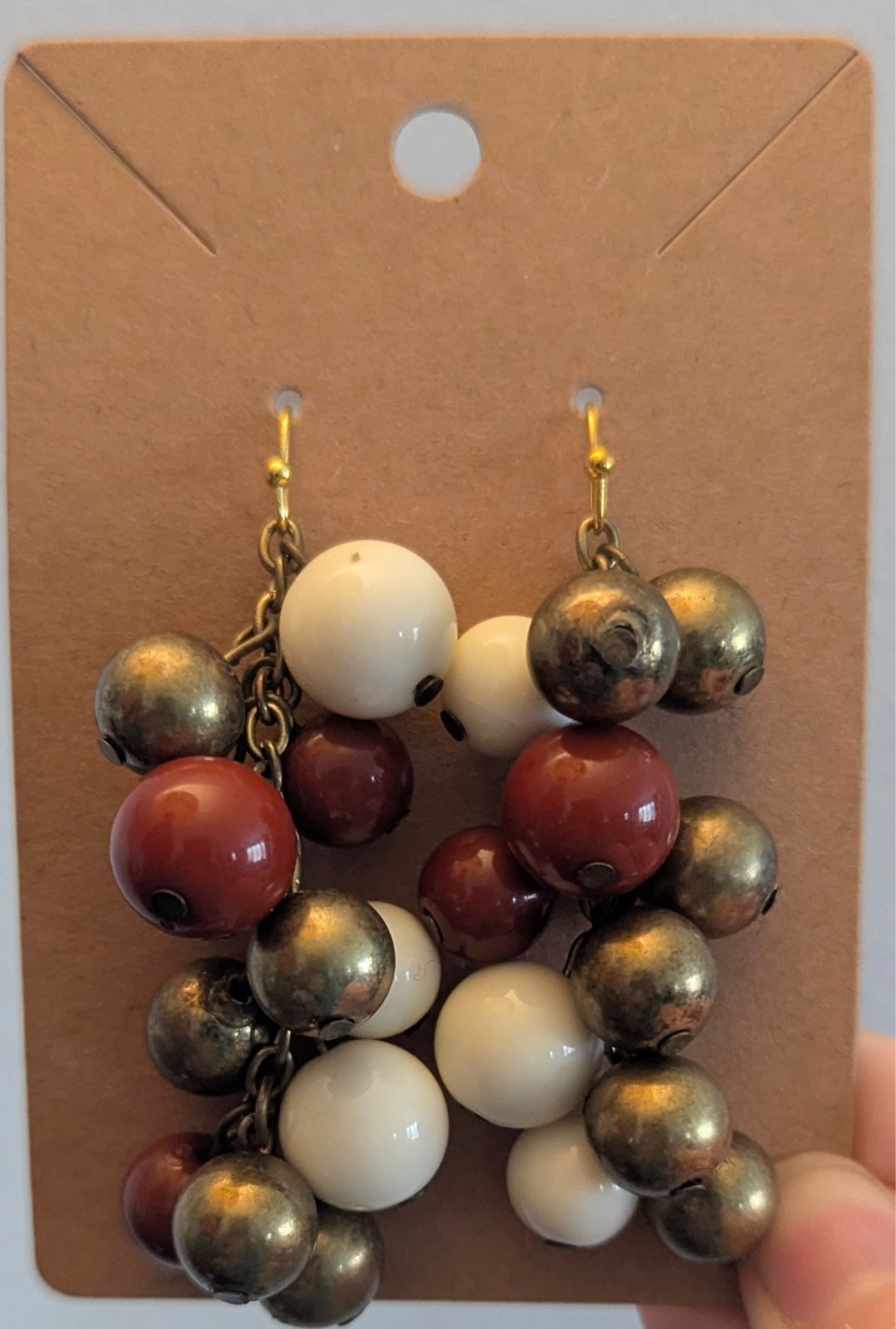 Gold White & Red Earrings Handcrafted / Handmade Upcycled Vintage Jewelry