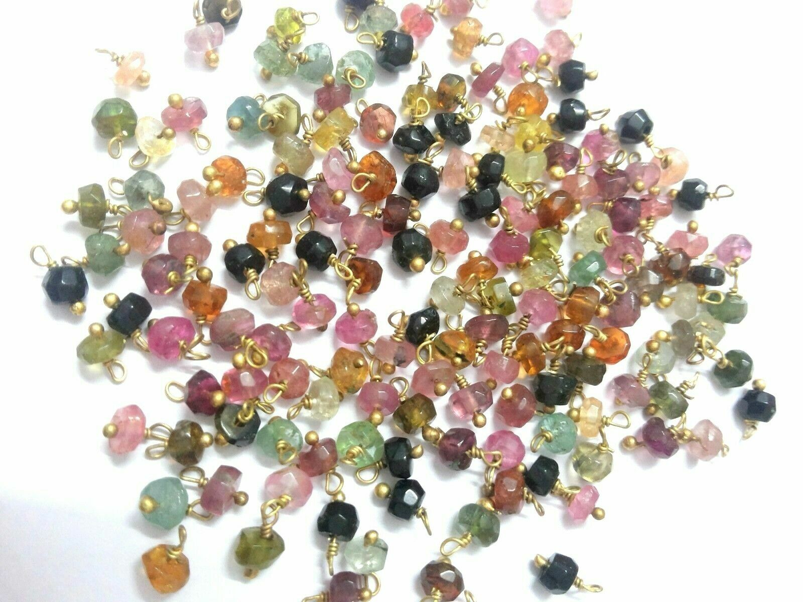 Multi Tourmaline Wire Wrapped Loose 25 pecs Rondelle Faceted 4-4.5mm Gold Plated