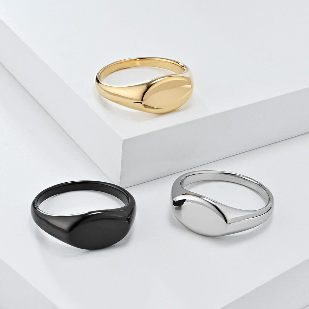 Women Signet Ring Stainless Steel Plain Square Shape Simple Wedding Statement