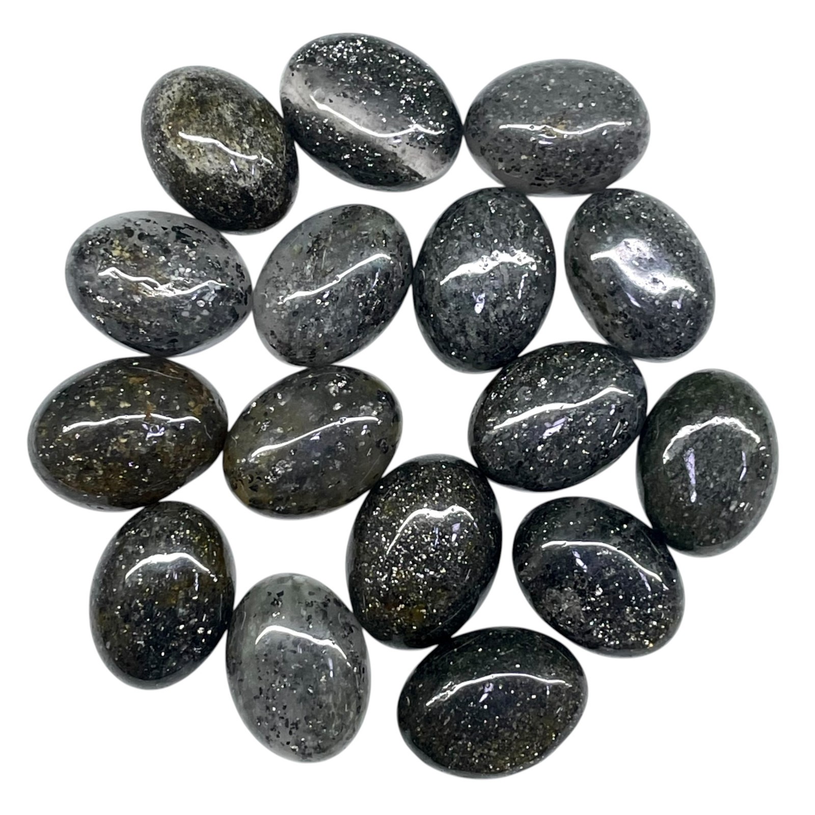 16 Pcs Natural Black Sunstone 20-21mm Loose Cabochon Sparkling Glitter Gemstones