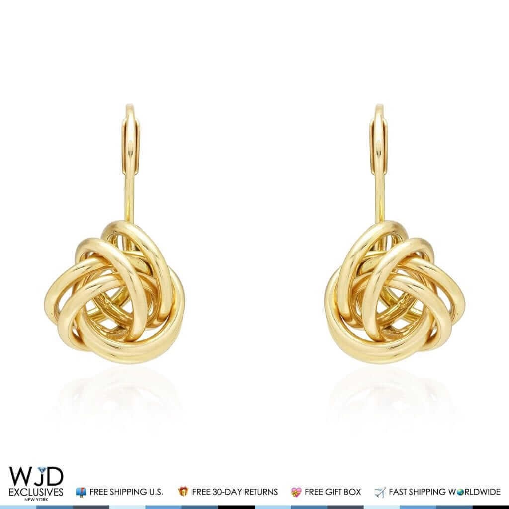 14K Yellow Gold White Gold Dangle Drop Love Knot Lever Back Earrings 10mm