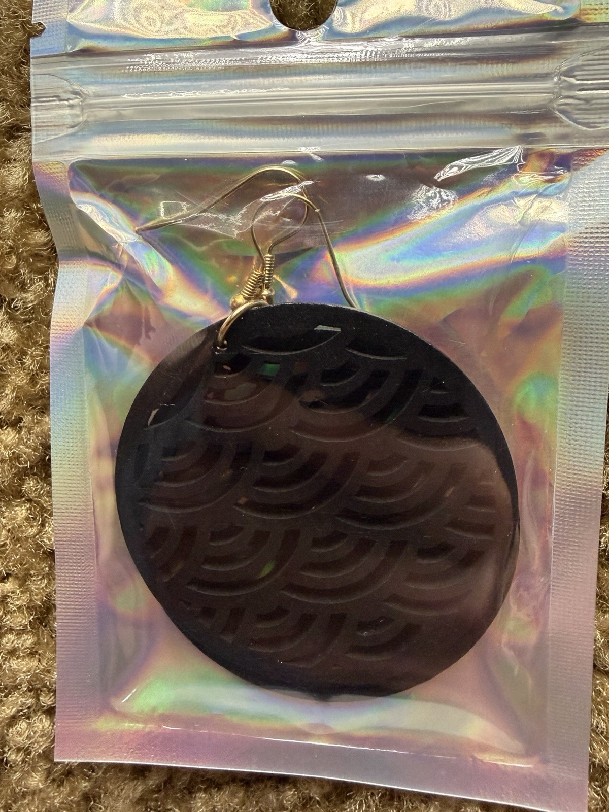 Wooden Black Circular Cut Out Dangle Earrings