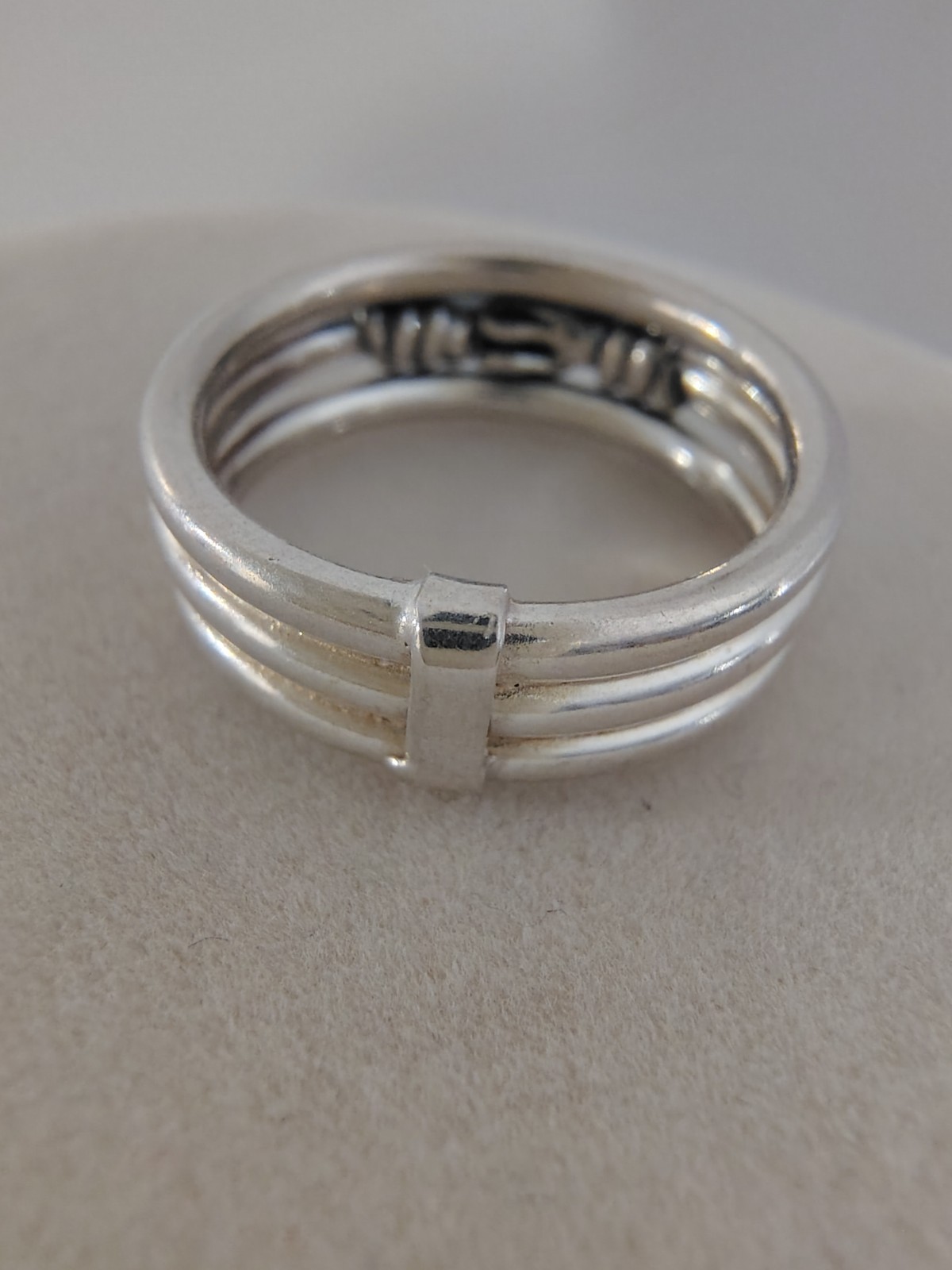 ​VTG Sterling Silver 925 Triple Band Ring Connected Stacker S Hook Motif Size 7