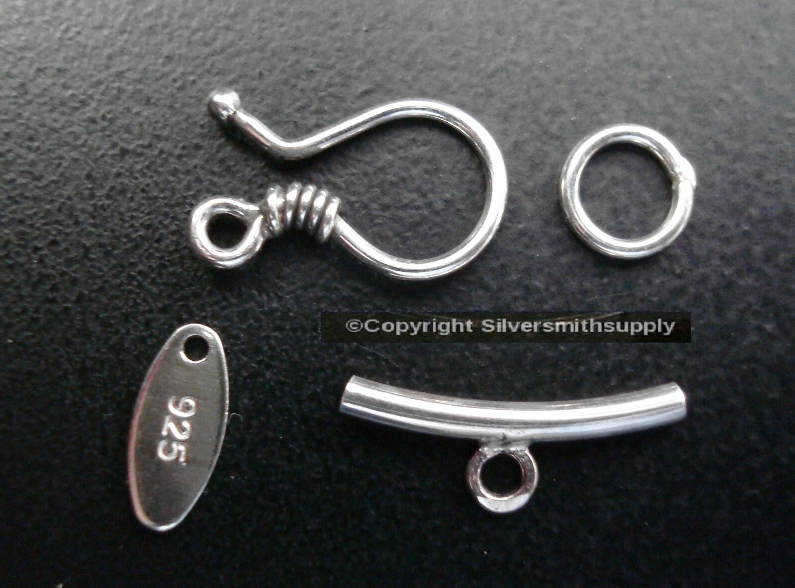 STERLING Silver handmade hook clasp, pendant slide, and 925 Signature Tag SSC019