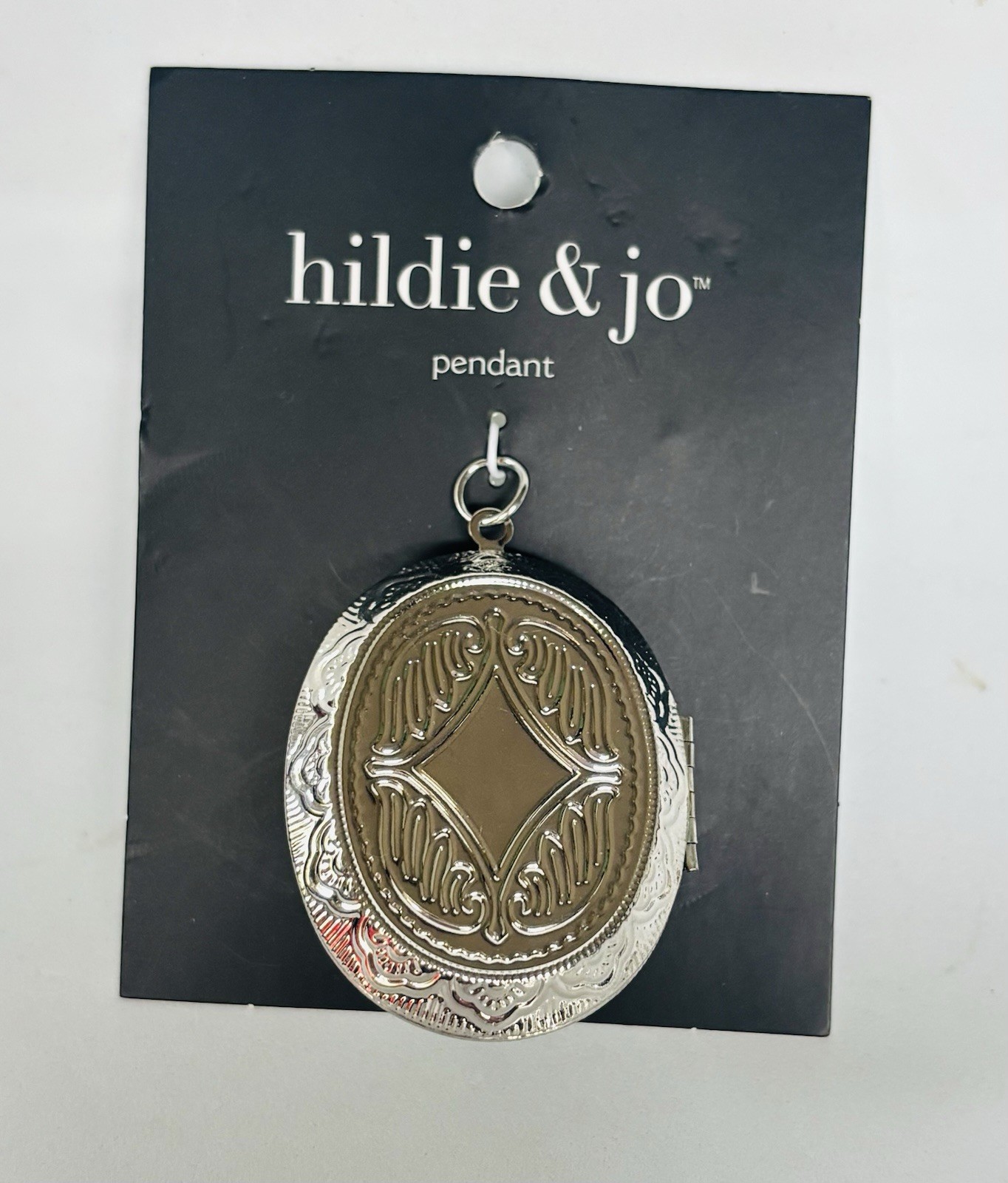 Hildie & Jo bird chunky locket oval Pendant silver tone opalescent
