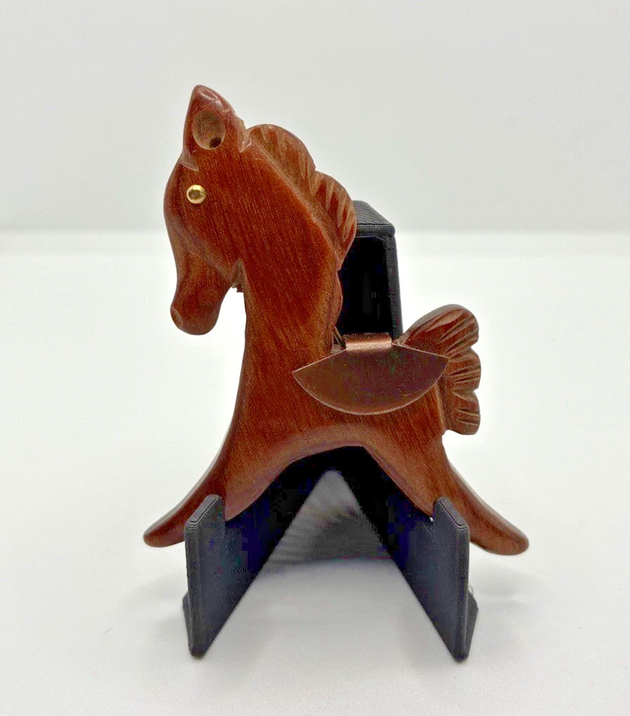 Vintage Pony Horse Brooch Hand Carved Copper Saddle Western Equestrian Pin