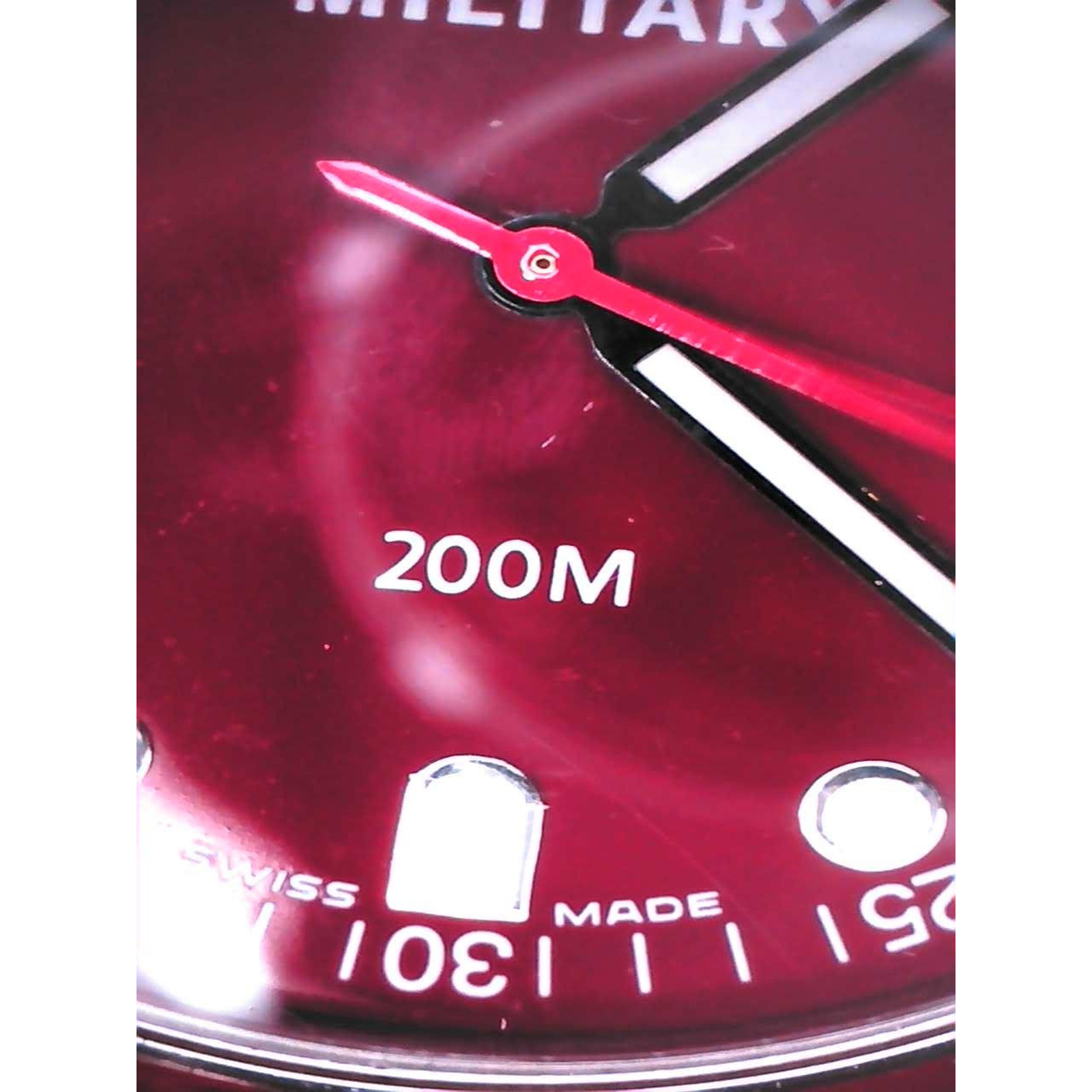Swiss Military Mens Watch 095-1674 Red Dial Stainless Steel Quartz Fresh Battery
