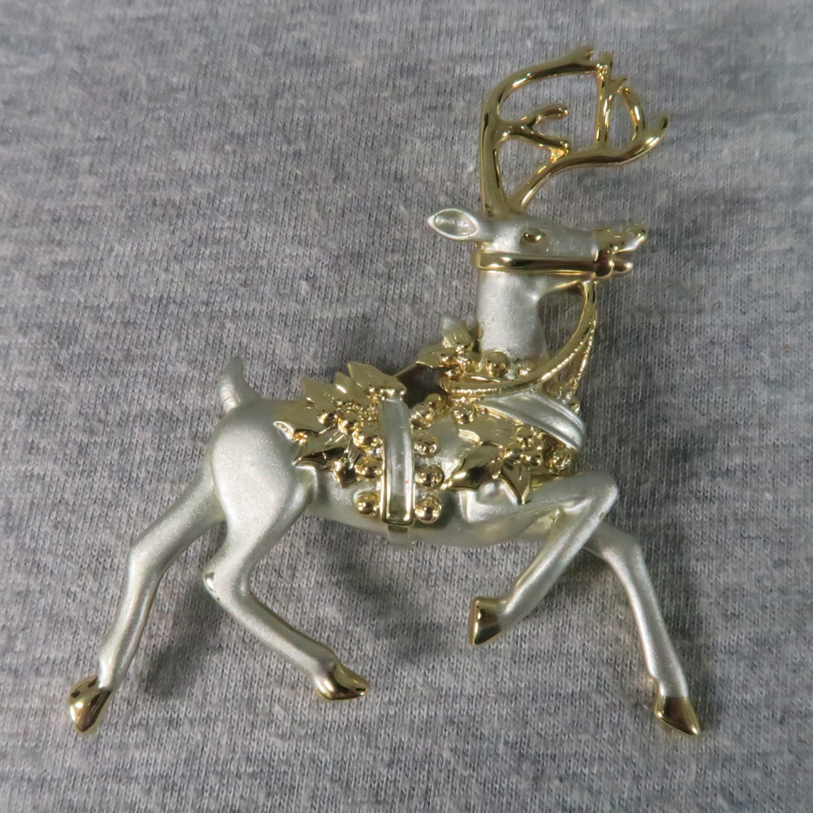 Vintage Costume Jewelry Two Toned Reindeer Brooch Pin Christmas Holiday