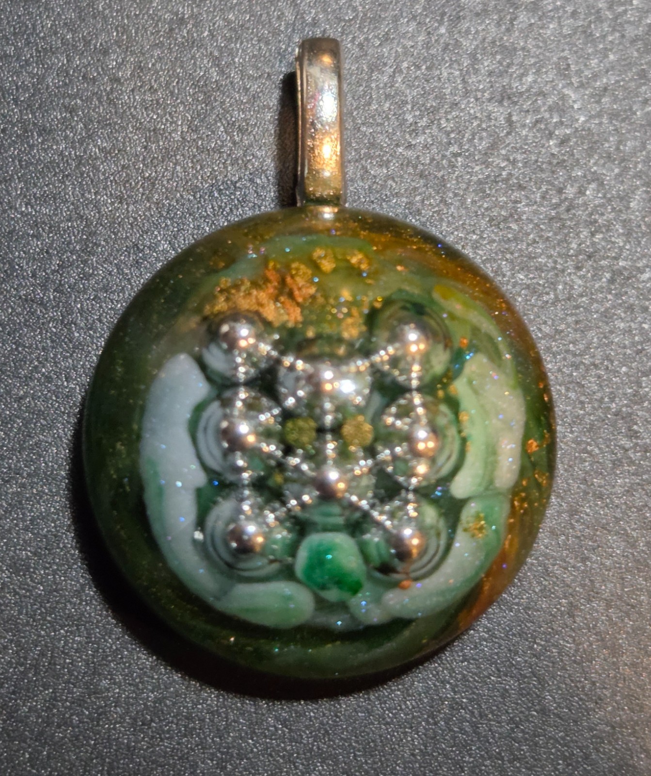 OOAK Nebula Alien Probe Resin Round Pendant BB Inclusions N103