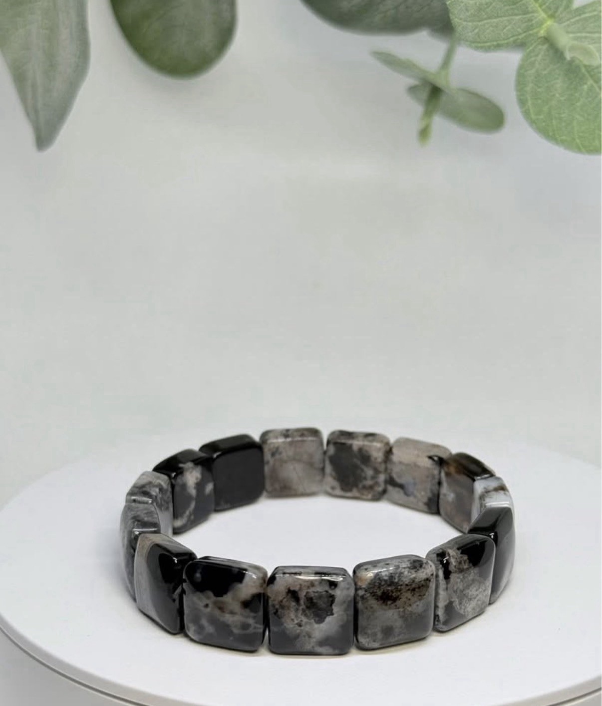Flower Agate Black Soft Bangle 3.2MM