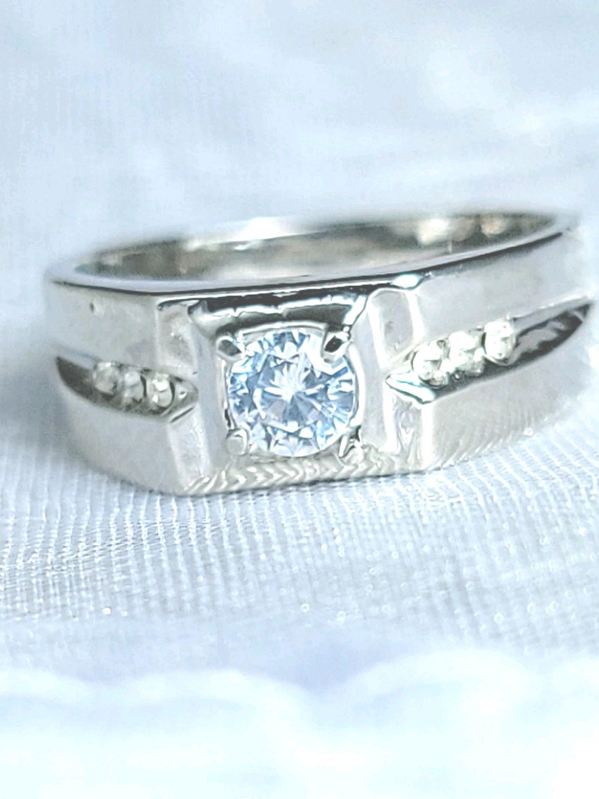 Mens Solitaire Ring White Gold EP 1 CT Simulated Diamonds (pinky)