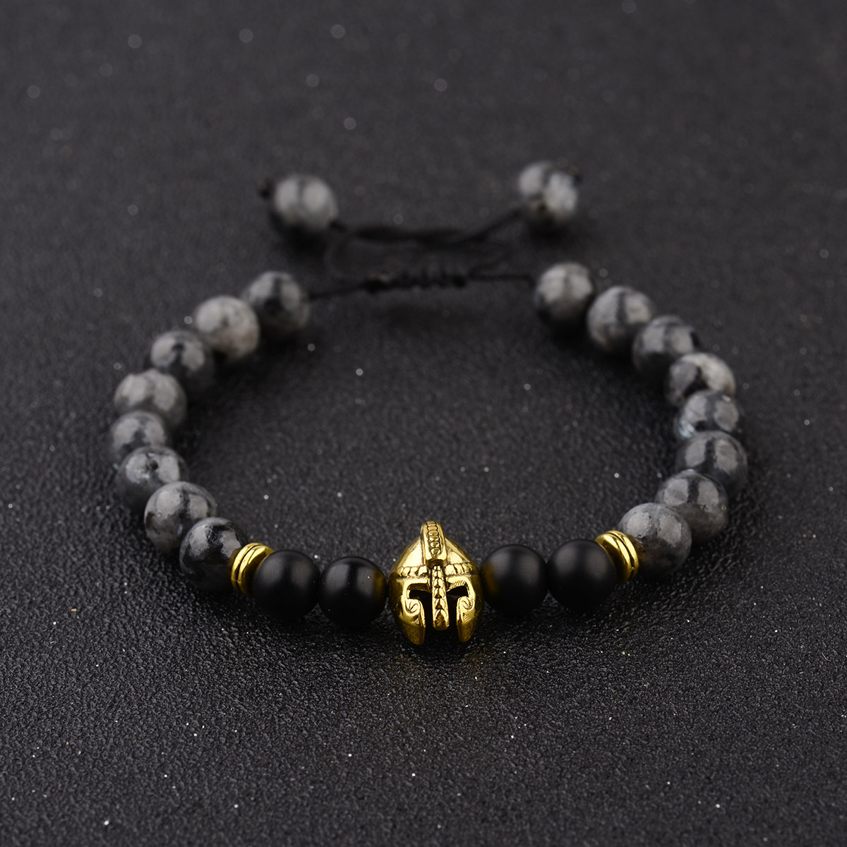 Men’s Helmet Braided Bracelets 8mm Natural Stone Lava Rock Adjustable Bracelets