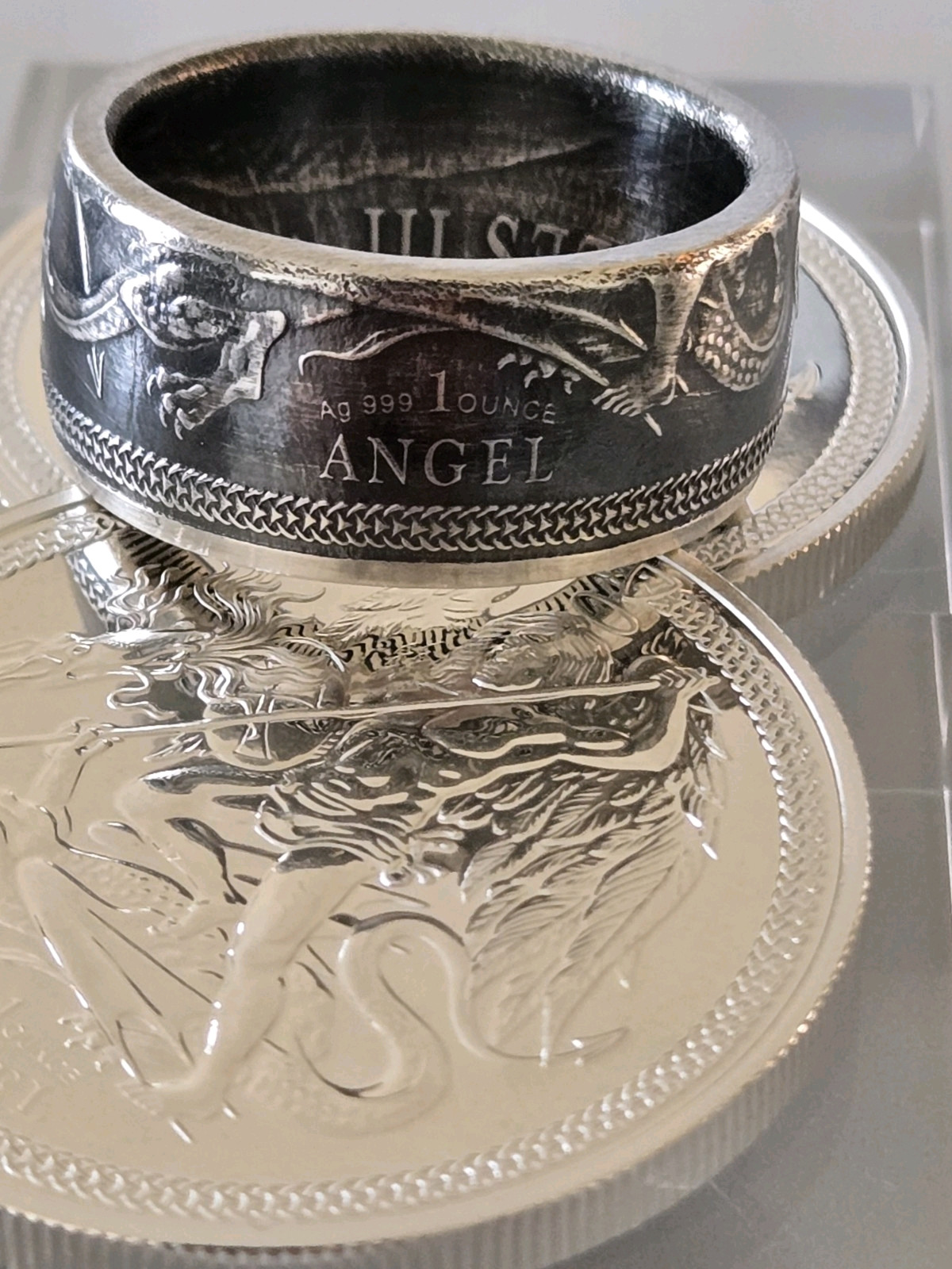 Isle Of Man Angel .999 Silver Coin Ring Angel Michael Slay Evil U Pick Sz 9-13