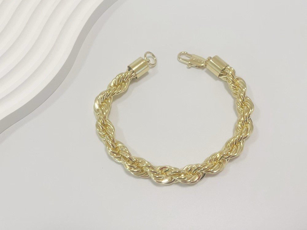 10K Yellow Gold 10mm Diamond Cut Rope Chain Bracelet Men Women 7.5″ 8″ 8.5″ 9″