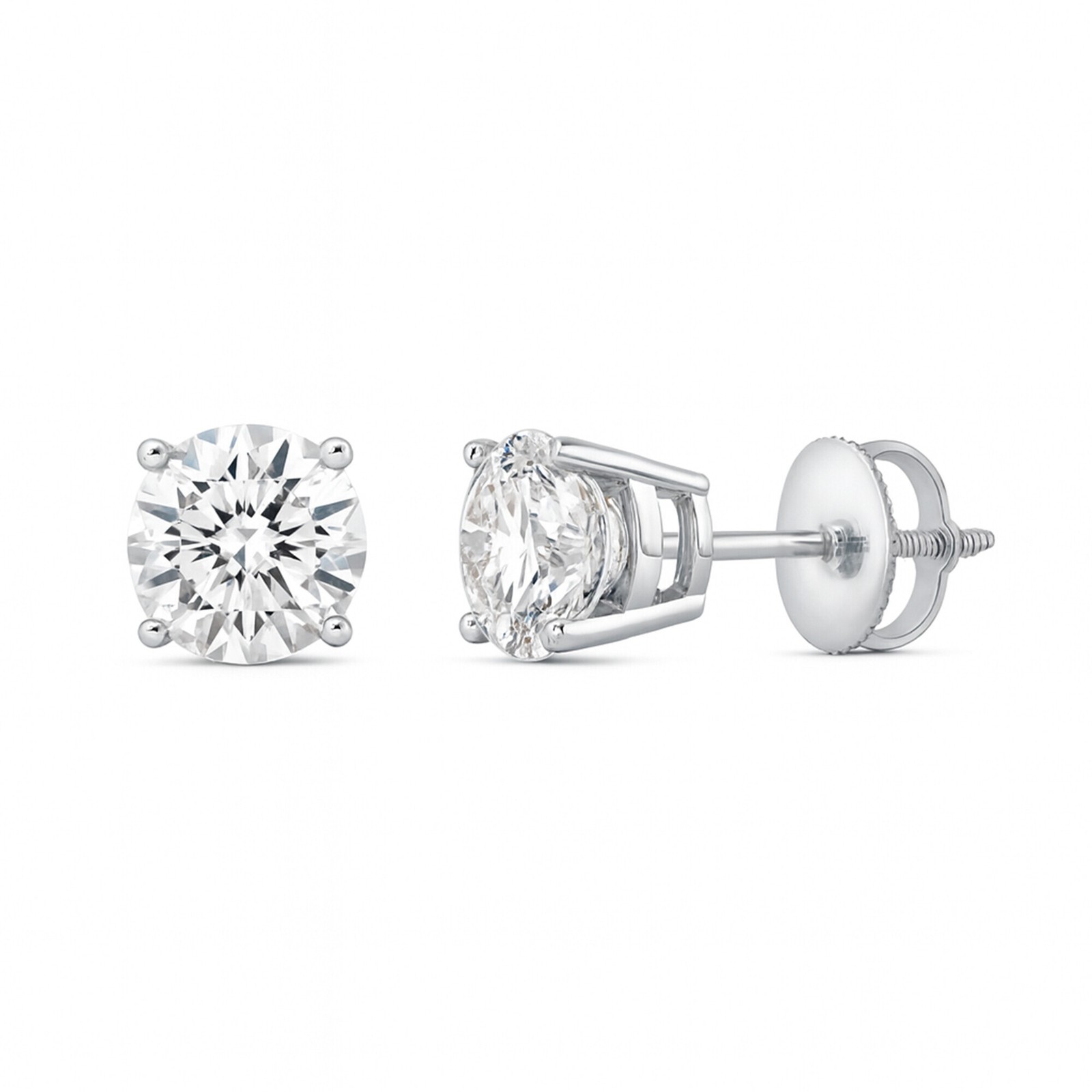 2 Ct Round Lab Created Moissanite Earrings 18k White Gold Vermeil Screw