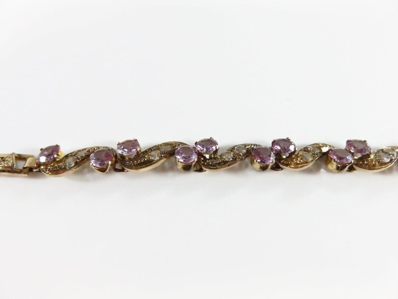 Vintage 9K Gold Lab Created Purple Sapphire & Quartz Bracelet 7″ Length