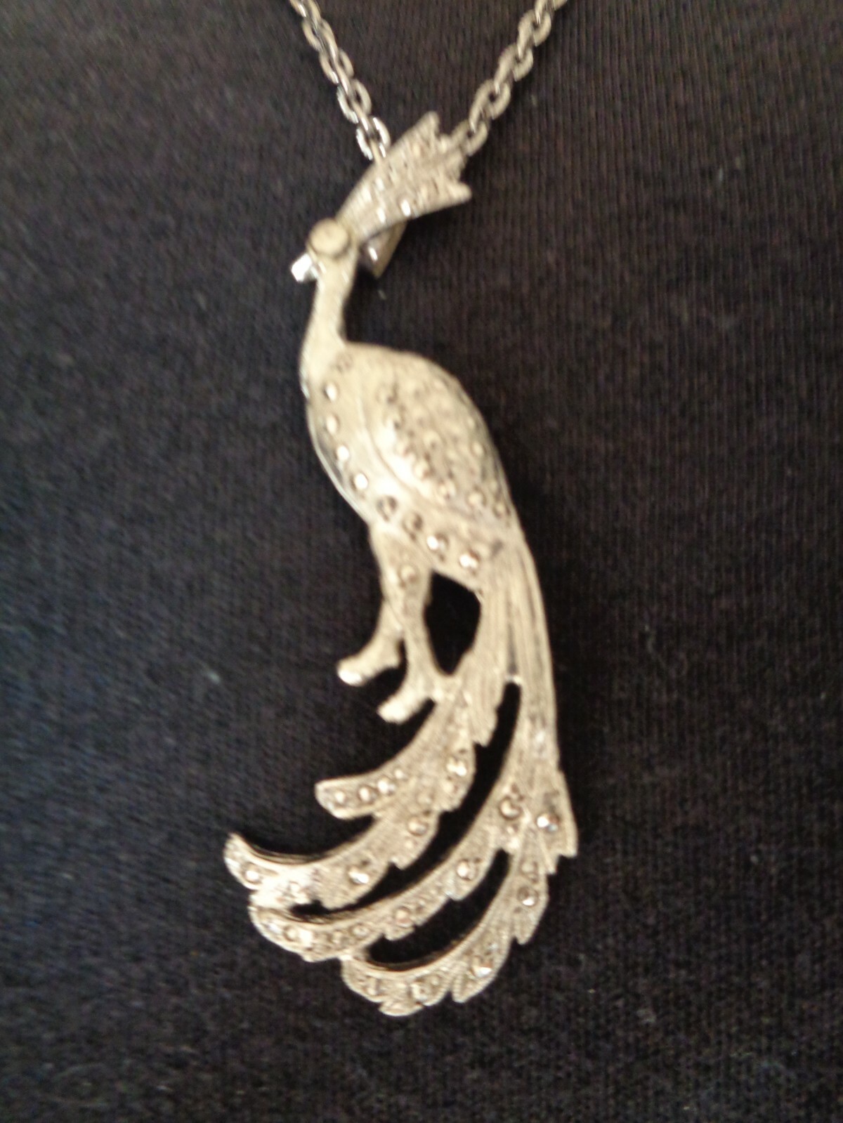 Large Silver-Toned Peacock Pendant with 24” Chain (#4306)
