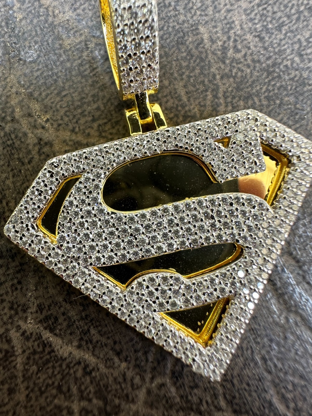 MOISSANITE Real 925 Silver/Gold Plated Iced SUPERMAN Logo Out Pendant Necklace